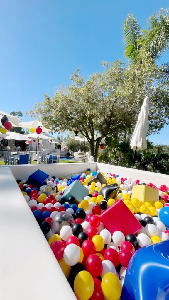 Colorful ball pit at an outdoor birthday party