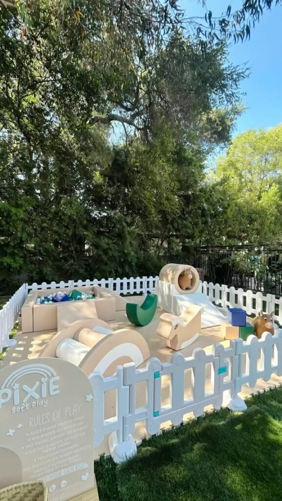 Beige and neutral soft play in a garden