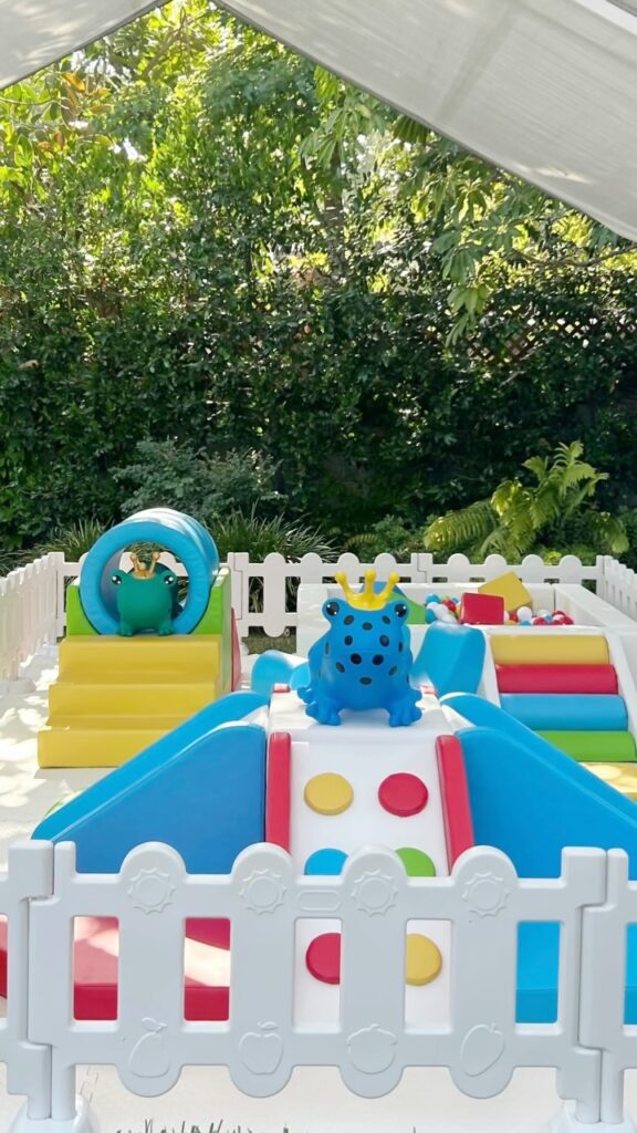 Colorful soft play with frog hopper