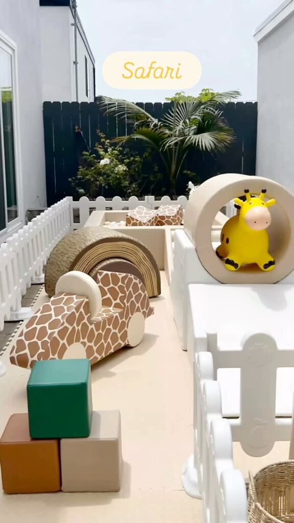 Safari theme neutral soft play with giraffe pieces